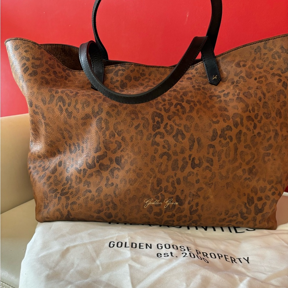Golden Goose  Leather Leopard Print  Pasadena Tote Bag